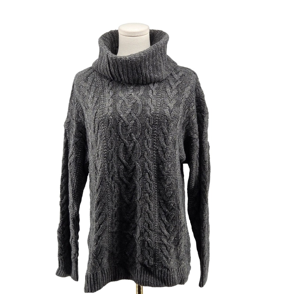 Lauren Jeans Co. Sweater Pullover Womens XL Gray Turtleneck Cable-Knit